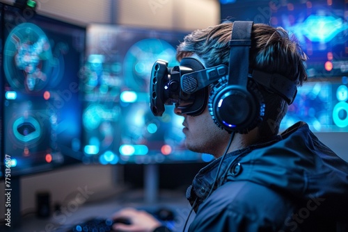Generative AI in Game Development A game developer programming and testing new video games that incorporate generative AI elements in a gaming studio
