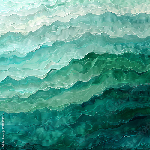 Abstract wave pattern with varying shades of green and blue resembling tranquil ocean waves.