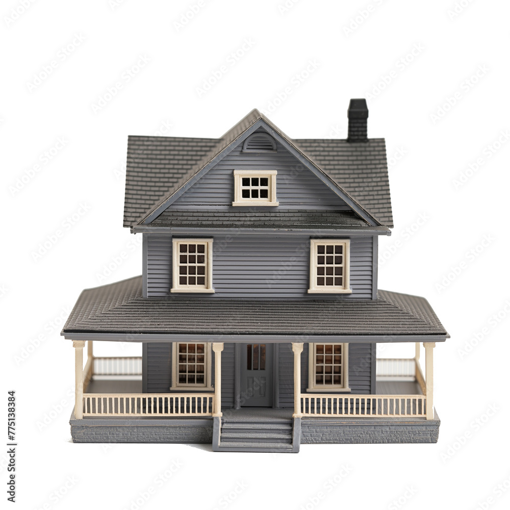 3d grey house model Isolated on transparent background