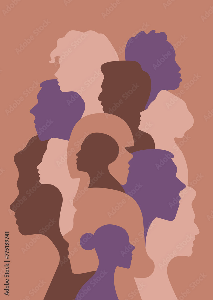 A collection of human profiles. People's heads side view