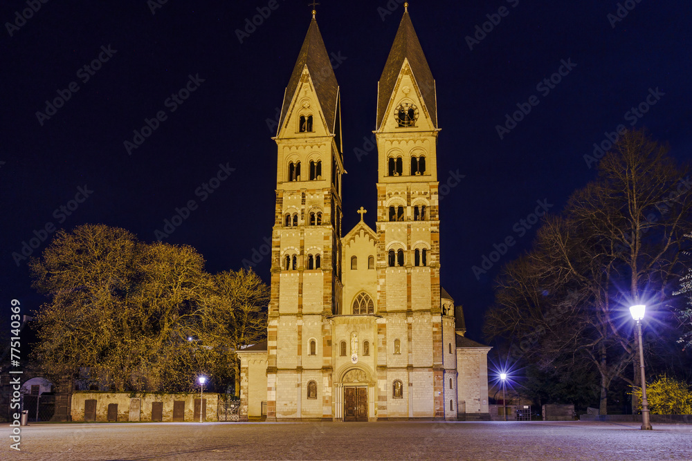 Basilica of St Castor by night in Germany, Koblenz 21.3.2024