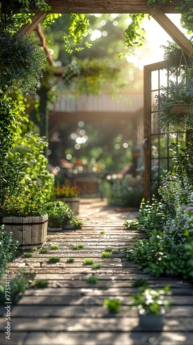 Eco-Friendly Farmhouse, Freshly Picked Herbs, Sustainability in Every Leaf, Rain-Kissed Agriculture, 3D Render, Golden Hour photo