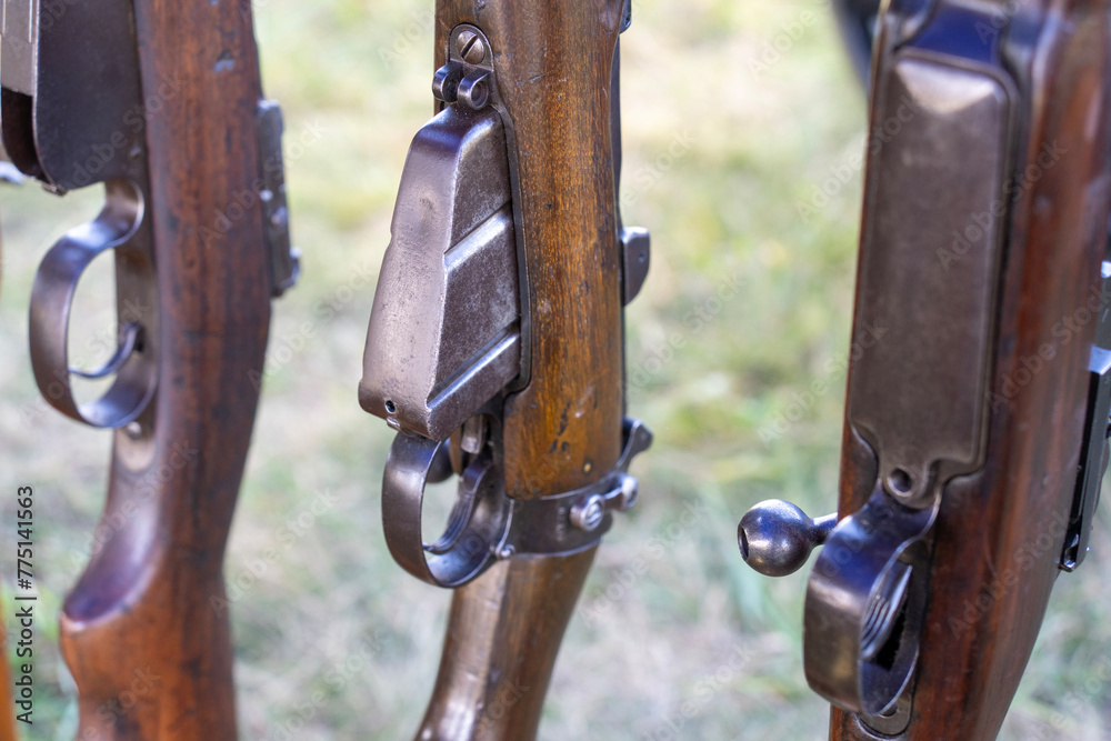 Details of the magazine and firing button of WWII rifles Details of the magazine and firing button of WWII rifles