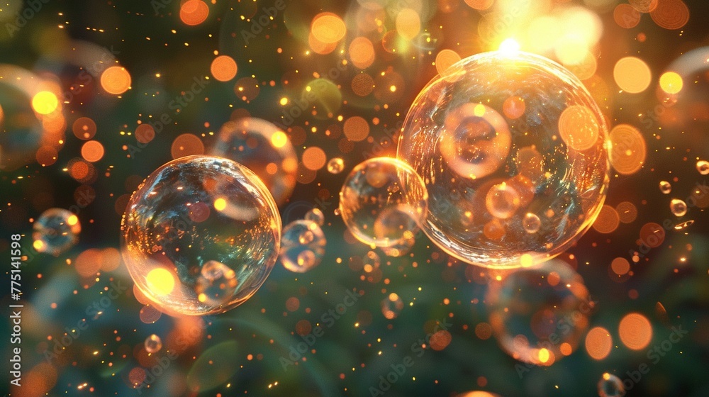 Soft bokeh lights in the shape of stars, creating a celestial atmosphere, 3D Cgi
