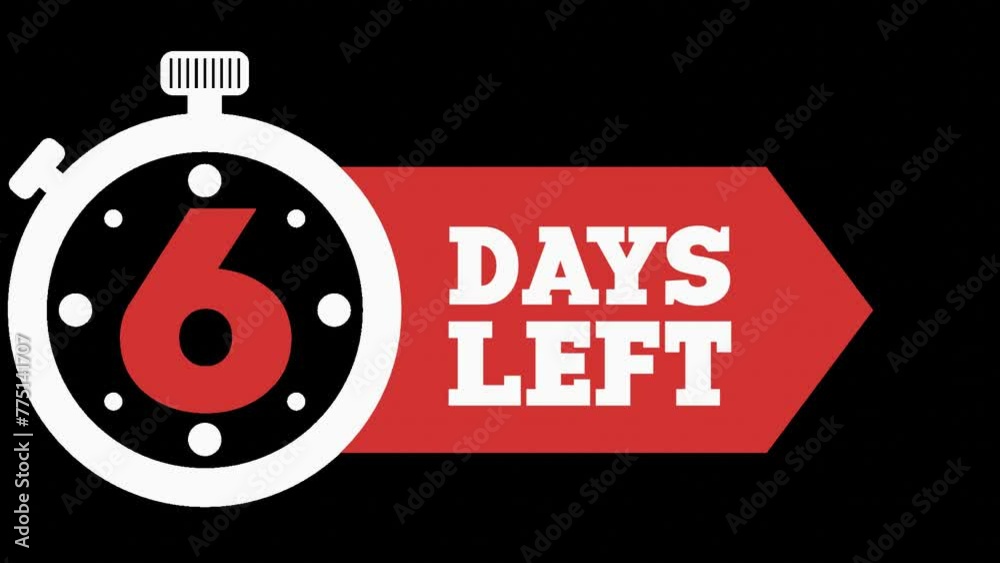 6 Days Left. 6 days to go Countdown Timer. Alpha channel PNG codec ...