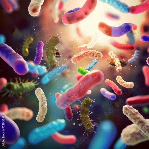 Probiotics and the microbiome, visualizing the beneficial bacteria and their role in human health no splash