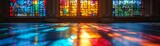 Stained Glass Window Casting Colored Light on a Church Floor The vibrant hues blend and blur