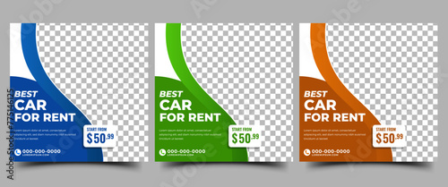 Set of editable Car rental promotion social media post template design