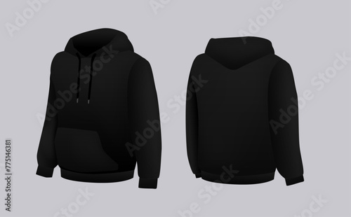 Blank black hoodie template. Long sleeve sweatshirts template with clipping path, gosh for printing photo