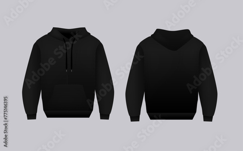 Blank black hoodie template. Long sleeve sweatshirts template with clipping path, gosh for printing
