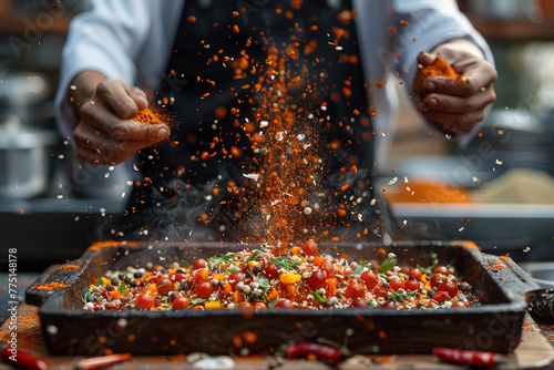 A culinary competition challenging chefs to create innovative dishes using a mystery box of diverse and exotic spices. Concept of spice-inspired culinary challenges. Generative Ai. photo