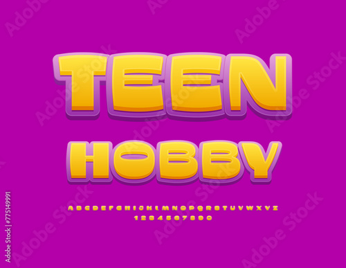Vector creative sign Teen Club. Modern Bright Font. Artistic Alphabet Letters and Numbers.