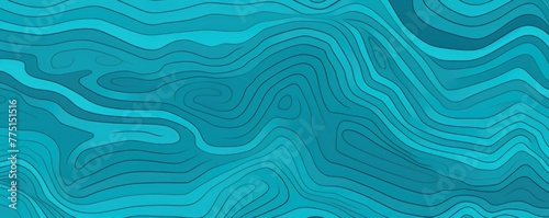 Turquoise topographic line contour map seamless pattern background with copy space 