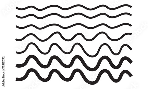 Vector water waves. Set of wavy zigzag lines. Vector zigzag lines and waves, wavy pattern. Black curved lines pattern in abstract style. Vector illustration © Suparna