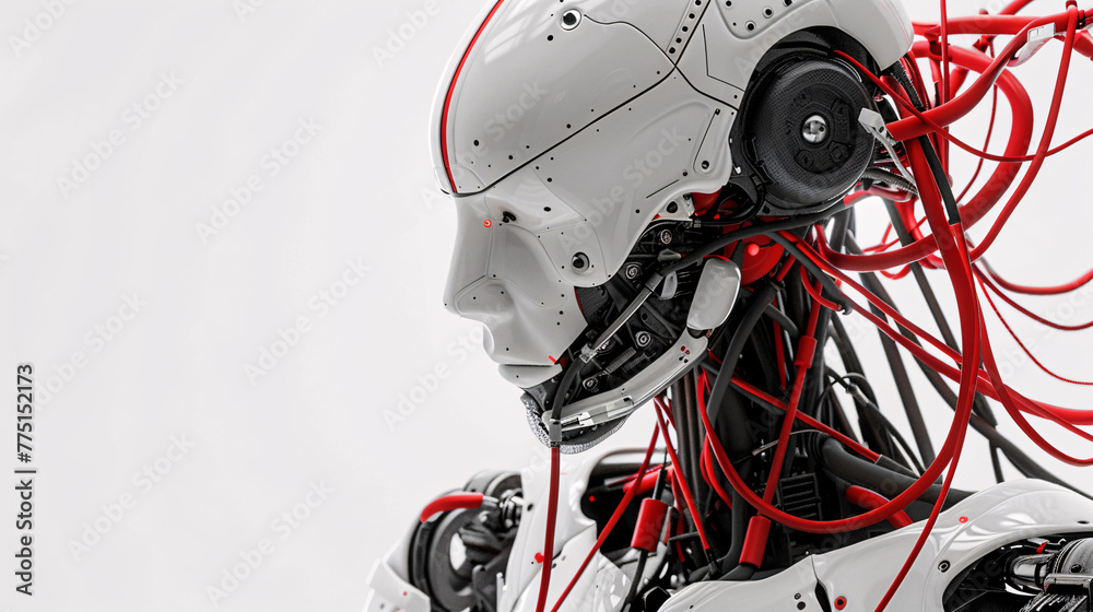 Obraz premium Robot connected to artificial intelligence brain computer interface concept 