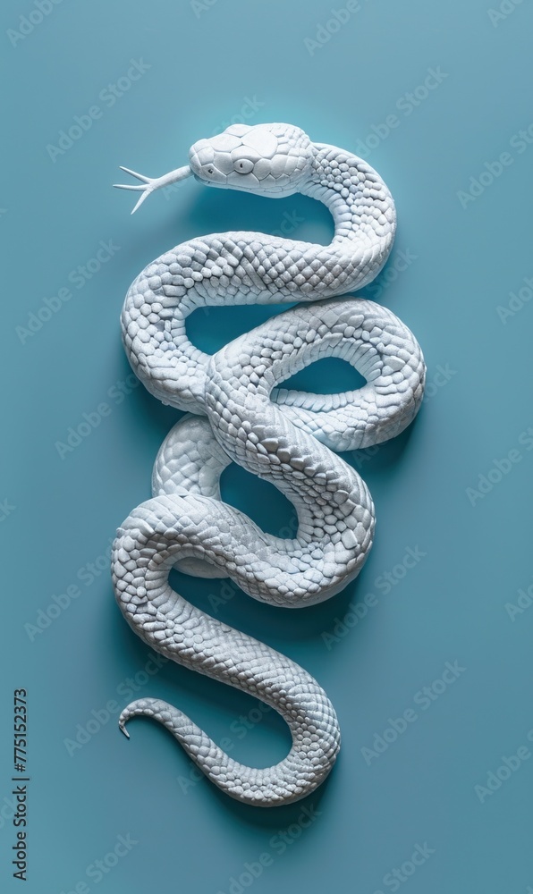 Obraz premium A white snake with a patterned texture on a blue background