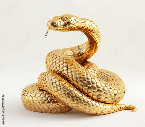 A golden snake sculpture coiled and poised