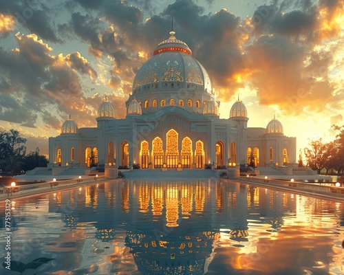 Bahai House of Worship Dome Rising into Soft Skies The temples form blurs upward photo