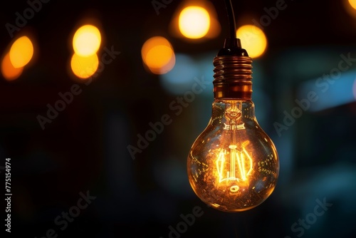 Glowing Filament of a Light Bulb Against a Blurred Background