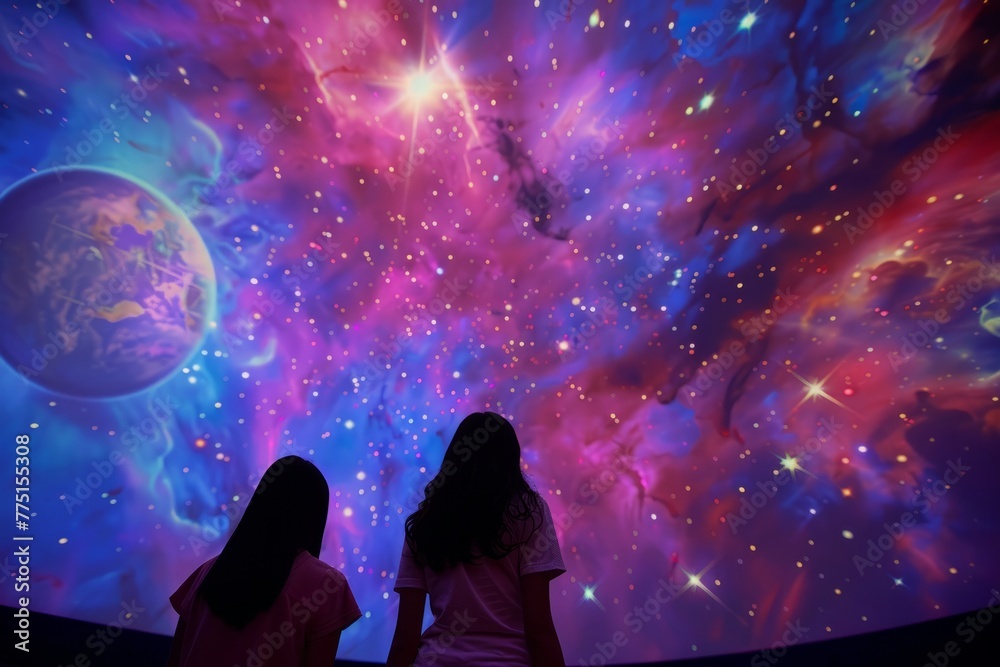 Spectators Gazing at Dazzling Planetarium Sky Show