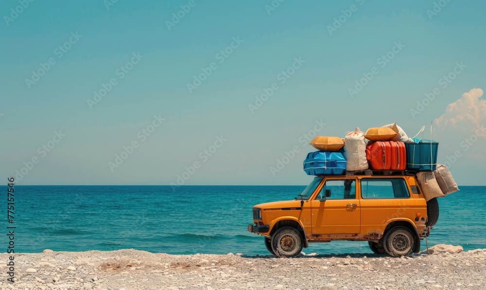 Fototapeta premium Car fully packed for summer vacation