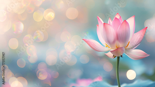 A festive bokeh background with a pink lotus flower  celebrating Buddha Purnima and Vesak Day