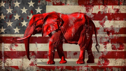 Republicans red elephant on a us flag background.