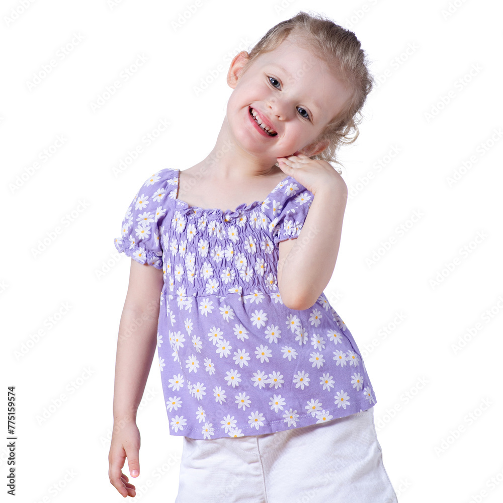 Portrait of a beautiful kid girl looking smiling happiness on white background isolation Portrait of a beautiful kid girl looking smiling happiness on white background isolation