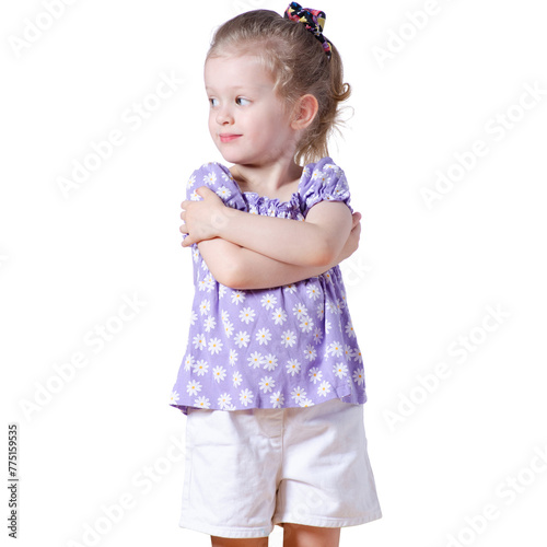 Portrait of a beautiful kid girl looking smiling on white background isolation