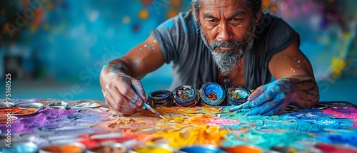 Mandala Sand Painting Being Created with Soft Edges The colors and shapes spread