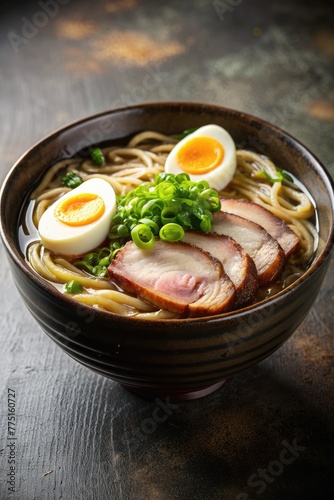 Japanese miso ramen noodle soup with sliced pork and egg