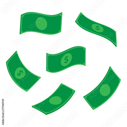 Set of 3D dollar banknotes. Falling, flying money set on isolated transparent background.