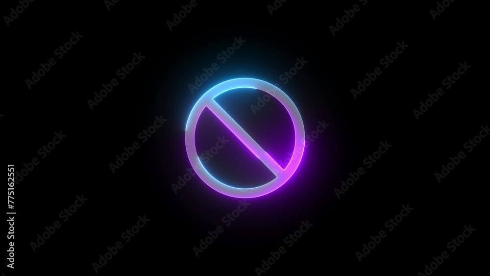 Neon status circle block icon cyan purple color glowing animation black background