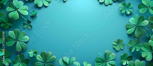 St Patricks Day banner with fourleaf clovers green theme and lucky charm elements. Concept St, Patrick's Day, Four-Leaf Clovers, Green Theme, Lucky Charms, Banner photo