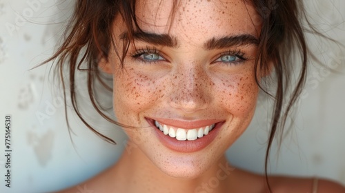 A close up capturing the intricate details of a woman with captivating freckled hair, showcasing her unique beauty and individuality.