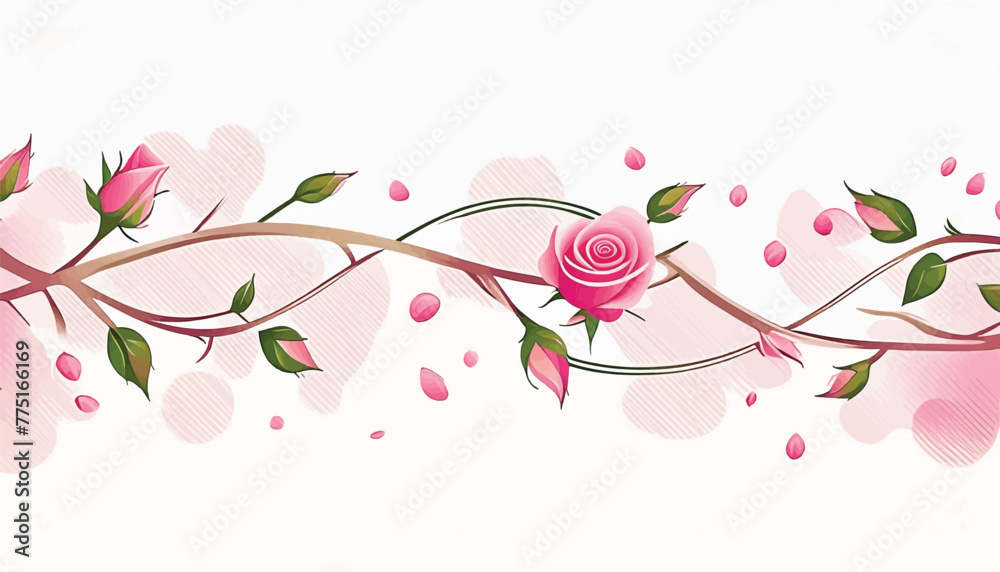 Horizontal Array of Pink Rosebud Vector Pattern with Seamless Design