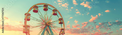 Vintage Ferris Wheel Against Cotton Candy Sky