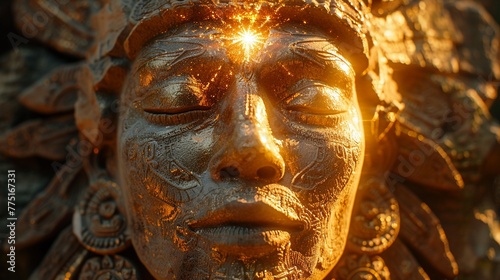 Sun God Inti Carvings Bathed in Golden Light The deitys image blends with the stone