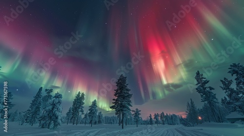 Vibrant northern lights in high resolution night sky, long exposure photography capture