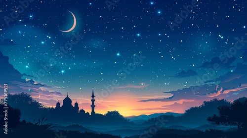 The holy month of Ramadan, observed by Muslims with fasting, prayer, and reflection The crescent moon signals the start of this time of spiritual renewal photo