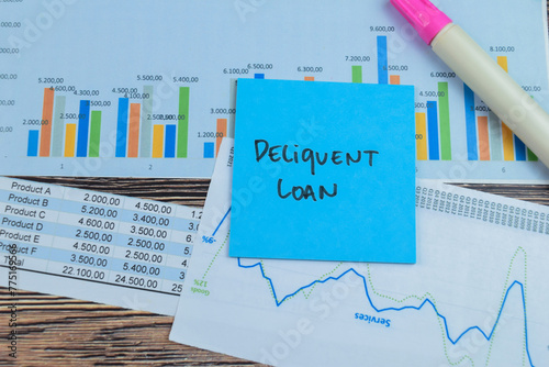 Concept of Deliquent Loan write on sticky notes isolated on Wooden Table.