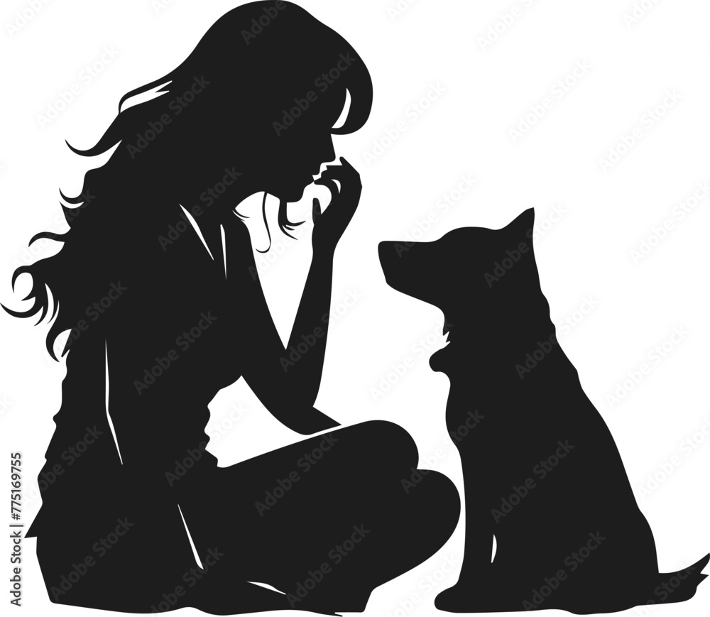 silhouette of a woman with dog