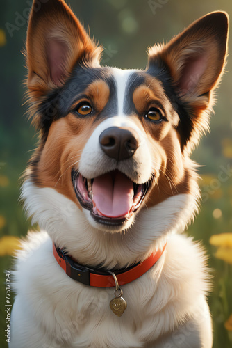 Serendipity Pooch: Happy Dog Portrait in Blissful Surroundings Background Wallpaper