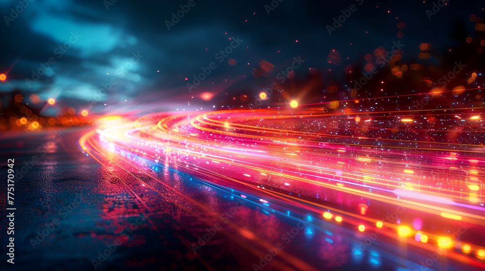 Neon light trail forms a dynamic abstract background
