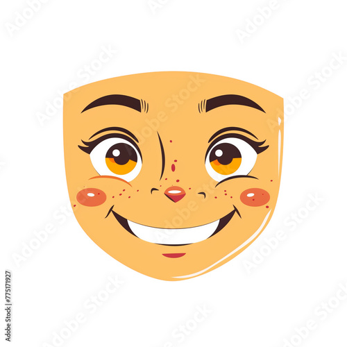 Vector art emoticon: smiling face with bright sparkling eyes in a minimalist design