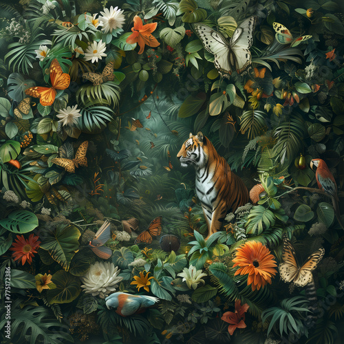 Illustrate the intricate tapestry of life in global sanctuaries through a breathtaking aerial perspective Showcasing the symbiotic relationship between flora and fauna