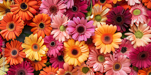 Photo of a background of vibrant gerberas in different colors creating a fun and cheerful mood for poster design or event advertising.