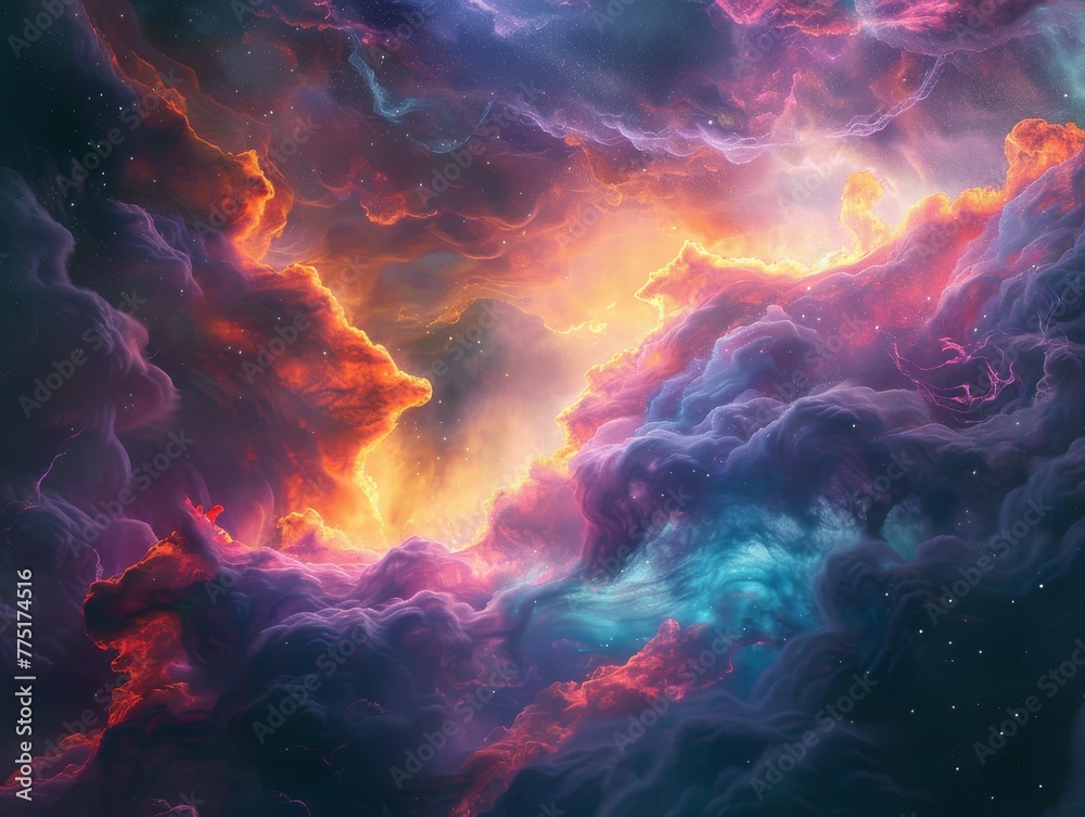 A journey through a nebula, its gases painting the void of space with vibrant colors
