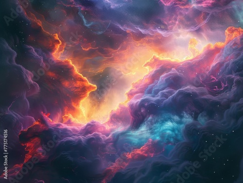 A journey through a nebula, its gases painting the void of space with vibrant colors