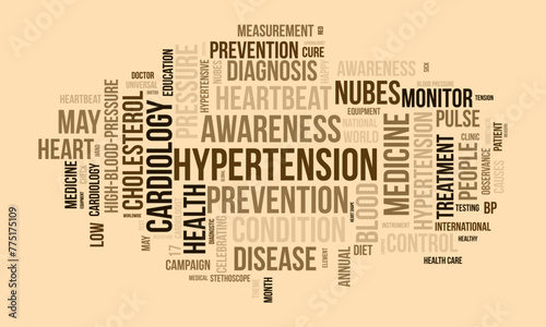 Hypertension word cloud template. Health awareness concept vector background.